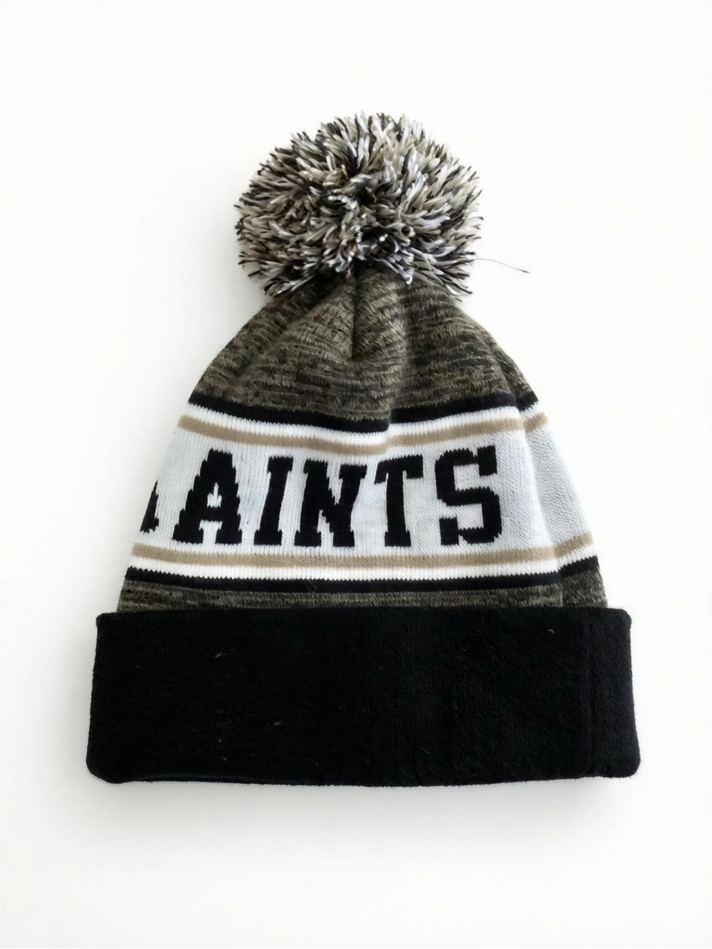 All Saints Black, White & Olive Pom Beanie